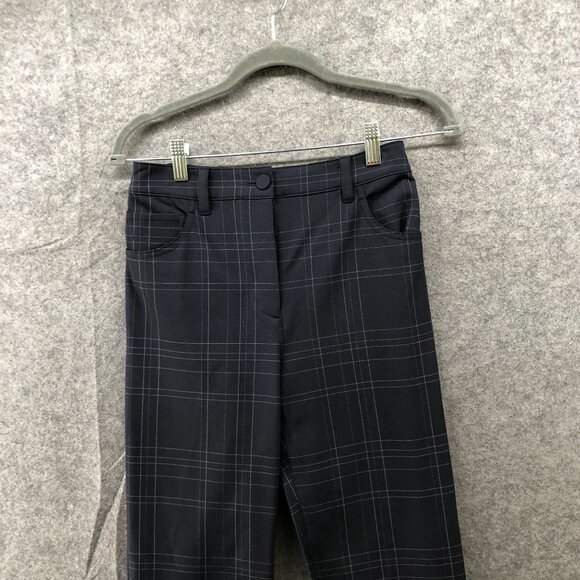 Theory Treeca 5 Pocket Dover Tech Pants Womens 4 Navy Blue Grid Plaid Ankle - Picture 3 of 10